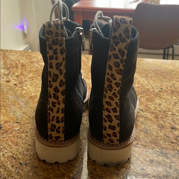 Dolce Vita Charcoal Gray Suede Lace-Up Boots with Leopard Detail- Barely Worn. - Picture 2 of 7